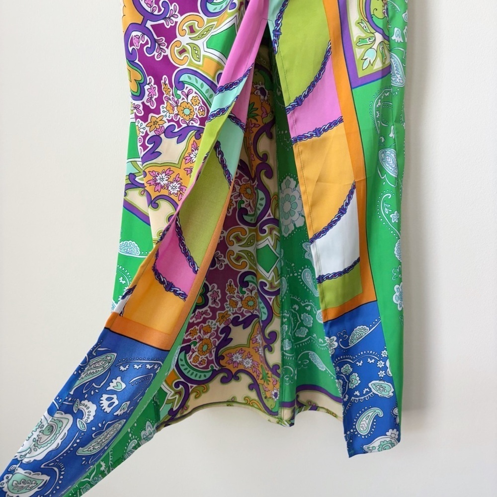 Bailey 44 Bold Mixed Patchwork Satin Midi Skirt XS Summer Resortwear - Picture 4 of 9